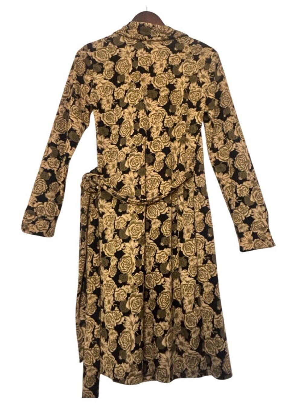 Susan Lawrence Black & Gold Floral Wrap Dress Long Sleeve Made In USA Size M - Picture 4 of 16
